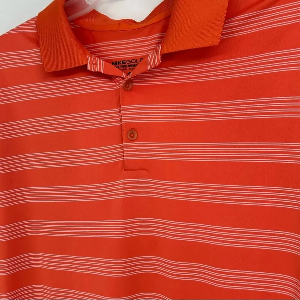 Nike Golf Dri-Fit Striped Orange Polo Shirt‎ Size Large